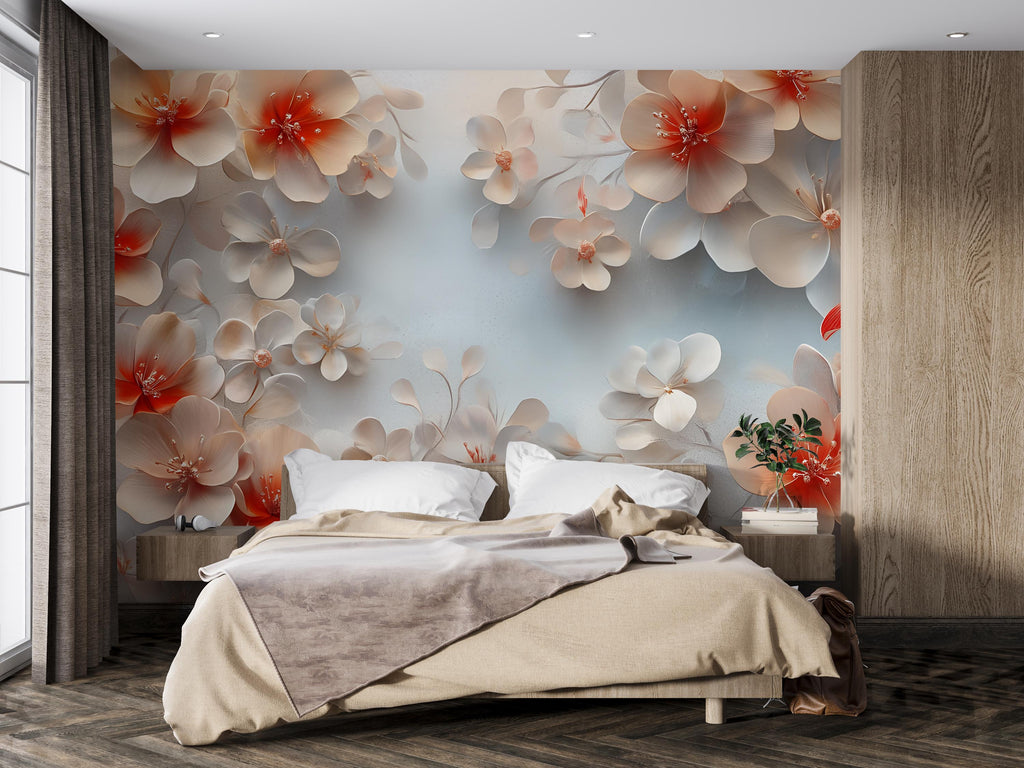 3D Floral Bedroom Mural - Modern Blooming Wall Art - Luxury Nature Decor - Stylish Gift for Birthdays, Holidays, or Home Makeovers