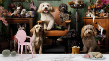 Load image into Gallery viewer, Whimsical Dog Grooming Salon Wallpaper With Vintage Decor | Funny Pet Spa Wall Mural With Cute Dogs And Cats | Groomer Decor Gift