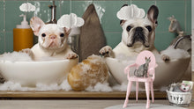 Load image into Gallery viewer, French Bulldog Grooming Wallpaper With Funny Dogs In Bubble Bath Bowls | Cute Dog Spa Wall Mural | Groomer Decor Gift For Pet Salon