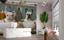 Load image into Gallery viewer, French Bulldog Grooming Wallpaper With Funny Dogs In Bubble Bath Bowls | Cute Dog Spa Wall Mural | Groomer Decor Gift For Pet Salon