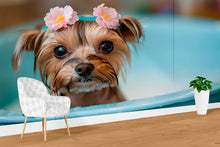 Load image into Gallery viewer, Yorkie Dog Grooming Spa Wallpaper With Cute Floral Bath Scene | Pet Salon Wall Mural For Groomers Pretty Dog Decor Gift For Grooming Studio