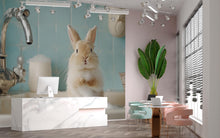 Load image into Gallery viewer, Cute Bunny Grooming Spa Wallpaper With Fluffy Rabbit In Bathtub | Adorable Animal Mural For Pet Salon Or Kids Spa | Pastel Wall Art Gift