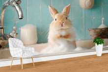 Load image into Gallery viewer, Cute Bunny Grooming Spa Wallpaper With Fluffy Rabbit In Bathtub | Adorable Animal Mural For Pet Salon Or Kids Spa | Pastel Wall Art Gift