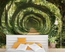 Load image into Gallery viewer, 3D Forest Tunnel Bedroom Mural - Modern Nature Wall Art - Immersive Green Decor - Stylish Gift for Birthdays or Holidays