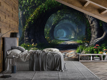 Load image into Gallery viewer, 3D Enchanted Forest Tunnel Mural - Modern Nature Bedroom Wall Art - Dreamy &amp; Stylish Decor - Unique Gift for Birthdays or Holidays