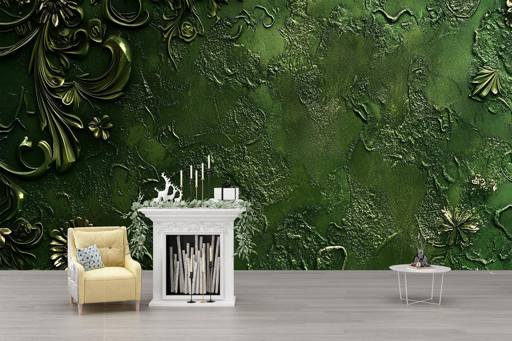 3D Textured Green Wall Mural - Modern Botanical Decor - Elegant Nature-Inspired Accent - Stylish Gift for Birthdays or Holidays