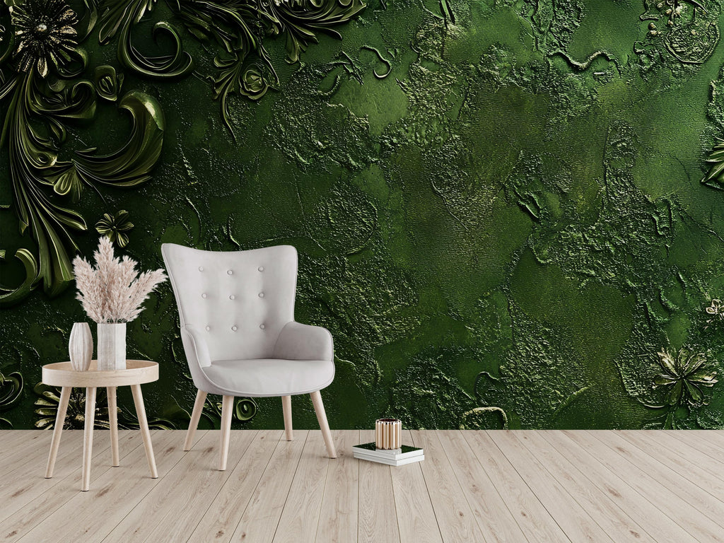 3D Textured Green Wall Mural - Modern Botanical Decor - Elegant Nature-Inspired Accent - Stylish Gift for Birthdays or Holidays