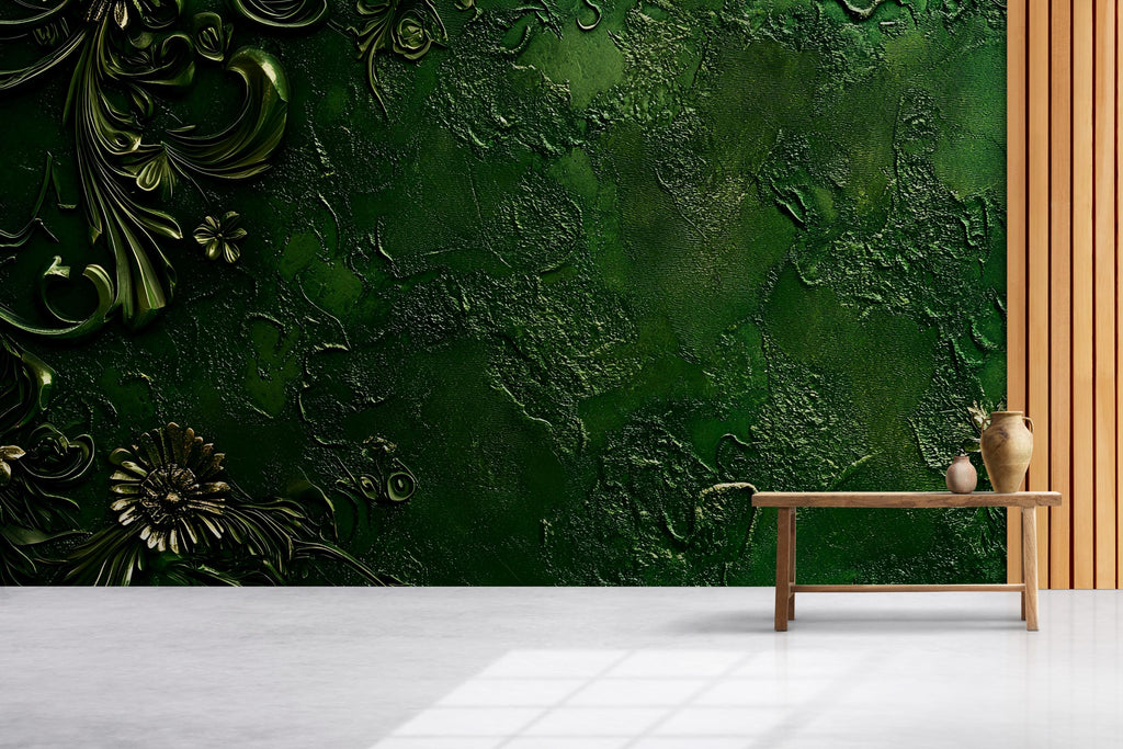 3D Textured Green Wall Mural - Modern Botanical Decor - Elegant Nature-Inspired Accent - Stylish Gift for Birthdays or Holidays