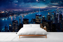 Load image into Gallery viewer, City Skyline Night Wall Mural – New York Cityscape Wallpaper – Urban Night View – Large Wall Art for Bedroom or Living Room Décor Vn012
