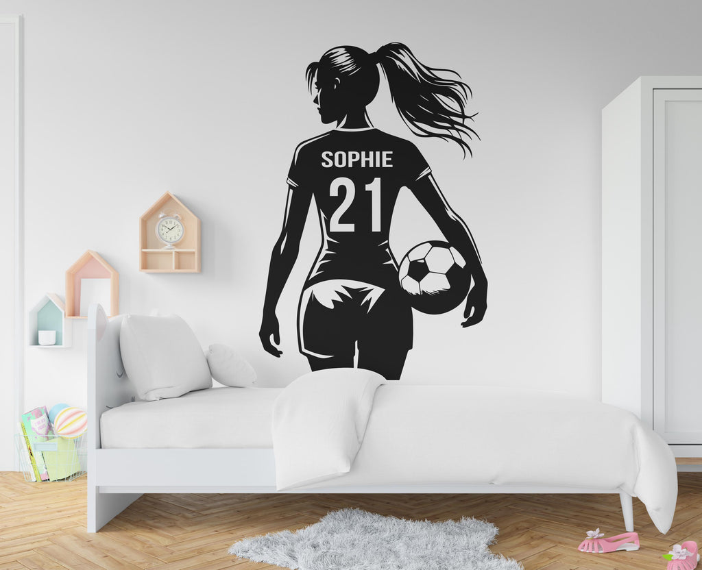 Large Custom Name Soccer Girl wall decal Sport Wall Decal Kids Decal Personalized Gifts wall Vinyl Wall Sticker Boy Room 743RS