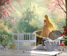 Load image into Gallery viewer, Princess Castle Wall Mural – Fairytale Girl Room Decor, Fantasy Castle Wallpaper for Nursery or Kids Room Vn092