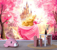 Load image into Gallery viewer, Princess Castle Wall Mural – Pink Fantasy Fairy Tale Wallpaper for Kids Room, Girls Bedroom Decor Vn093