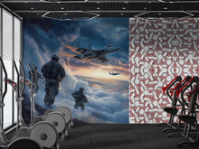 Load image into Gallery viewer, Military Gym Wall Art | Fighter Jet &amp; Soldier Mural | Tactical Motivation Poster | Home Gym Decor | Warplane Canvas Print Vn103