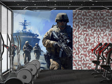 Load image into Gallery viewer, Military Gym Wall Mural - Soldier &amp; Warship Design for Home or Commercial Fitness Center Decor Vn106
