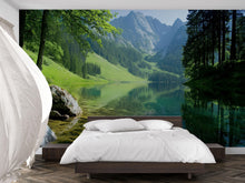 Load image into Gallery viewer, 3D Nature Mountain Lake Wallpaper Mural For Bedroom Or Living Room | Scenic Forest And Water Wall Art | Stylish Landscape Decor Gift