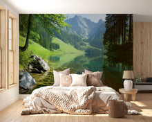 Load image into Gallery viewer, 3D Nature Mountain Lake Wallpaper Mural For Bedroom Or Living Room | Scenic Forest And Water Wall Art | Stylish Landscape Decor Gift