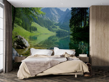 Load image into Gallery viewer, 3D Nature Mountain Lake Wallpaper Mural For Bedroom Or Living Room | Scenic Forest And Water Wall Art | Stylish Landscape Decor Gift