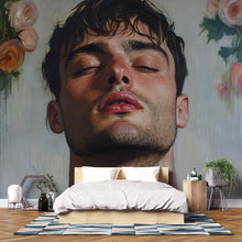Load image into Gallery viewer, Large Modern Portrait Wall Art | Floral Male Face Mural Print | Bold Contemporary Art for Living Room, Bedroom, or Studio Vn138