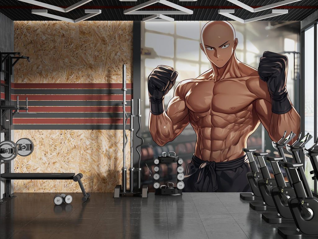 Anime Gym Wall Art - Saitama Workout Poster - Fitness Decor - Bodybuilding Anime Print - Gym Motivation Mural Vn139