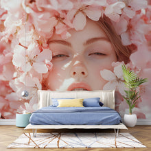 Load image into Gallery viewer, Floral Face Art Print | Pink Blossom Portrait Wall Mural | Feminine Spring Decor for Living Room | Boho Botanical Photo Poster Vn170