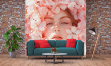Load image into Gallery viewer, Floral Face Art Print | Pink Blossom Portrait Wall Mural | Feminine Spring Decor for Living Room | Boho Botanical Photo Poster Vn170