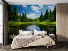 Load image into Gallery viewer, 3D Forest Lake Wallpaper Mural For Bedroom Or Living Room | Scenic Nature Wall Art With Blue Sky Reflection | Stylish Landscape Decor