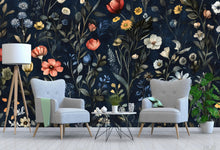 Load image into Gallery viewer, Dark Floral Botanical Wallpaper – Vintage Garden Mural for Living Room, Removable Peel and Stick Wall Art Vn184