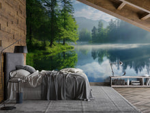 Load image into Gallery viewer, 3D Misty Forest Lake Wallpaper Mural For Bedroom Or Living Room | Serene Morning Nature Scene Wall Art | Stylish Landscape Decor Gift
