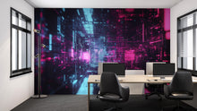 Load image into Gallery viewer, Futuristic Office Wall Mural – Cyberpunk Cityscape Digital Art Wallpaper Vn198