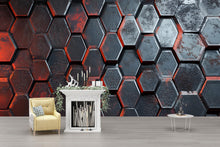 Load image into Gallery viewer, 3D Hexagon Industrial Wall Mural - Modern Bold Wall Art - Stylish Gift for Birthdays or Holidays - Red &amp; Black Decor