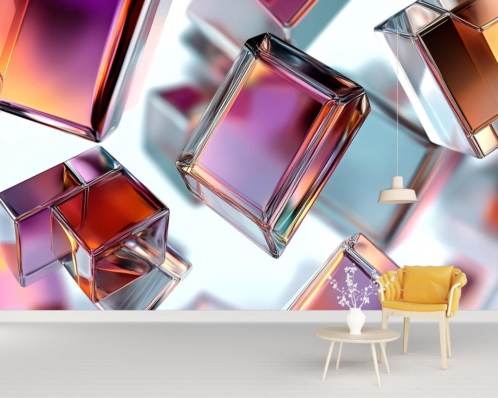 3D Colorful Prism Cube Wall Mural - Modern Abstract Wall Art - Stylish Home Decor Gift for Birthdays or Holidays