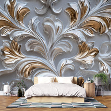 Load image into Gallery viewer, 3D Baroque Ornate Wall Mural - Luxury Gold &amp; Silver Wall Art - Stylish Home Decor Gift for Birthdays, Holidays, or Housewarming
