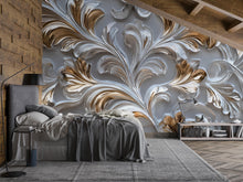 Load image into Gallery viewer, 3D Baroque Ornate Wall Mural - Luxury Gold &amp; Silver Wall Art - Stylish Home Decor Gift for Birthdays, Holidays, or Housewarming