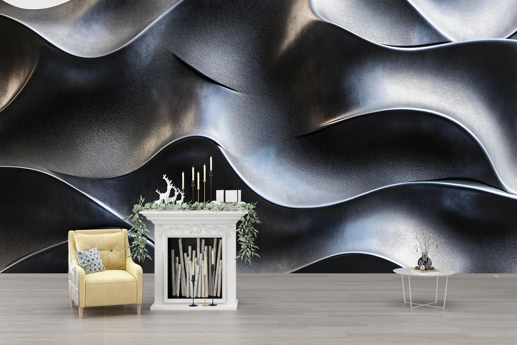 3D Black Wavy Texture Wall Mural - Modern Luxury Wall Art - Stylish Home Decor for Birthdays, Holidays, or Gifts