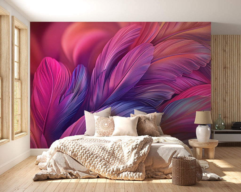3D Feather Texture Wall Mural - Vibrant Modern Wall Art - Stylish Home Decor for Birthdays, Holidays, or Fashion Spaces