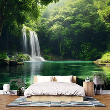 Load image into Gallery viewer, 3D Tropical Waterfall Wallpaper Mural For Bedroom Or Living Room | Lush Jungle Wall Art With Greenery | Stylish Nature Decor Gift