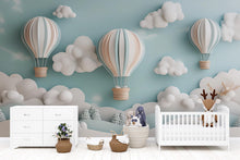 Load image into Gallery viewer, Whimsical Hot Air Balloon Wall Mural for Kids Room – Cloud &amp; Sky Nursery Wallpaper – Dreamy Pastel Art Décor Vn259