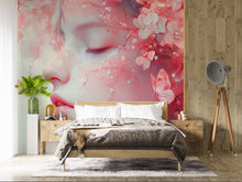 Load image into Gallery viewer, Dreamy Girl Floral Wall Mural – Pink Fantasy Art Wallpaper for Bedroom or Living Room, Ethereal Nature Fairy Design Vn268