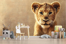 Load image into Gallery viewer, Lion Cub Wall Mural for Kids Room – Safari Animal Nursery Wallpaper – Jungle Theme Baby Room Decor Vn273