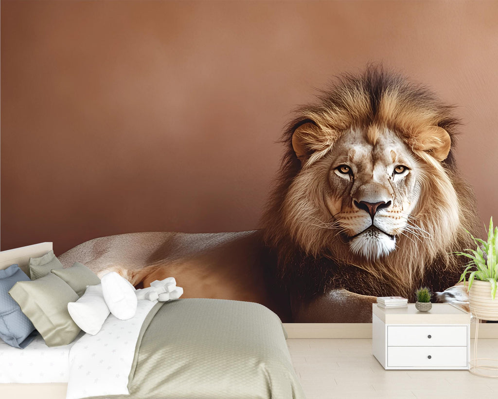 Majestic Lion Wall Mural | Safari Animal Bedroom Decor | King of Jungle Wall Art | Large Jungle Cat Wallpaper | Nature Theme Mural Vn274