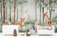Load image into Gallery viewer, Forest Animal Nursery Wall Mural – Woodland Deer Wallpaper – Baby Room Decor – Removable Kids Wall Art – Gender Neutral Nursery Vn 297