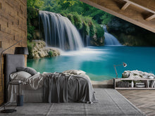 Load image into Gallery viewer, Tropical Blue Waterfall Wallpaper Mural | 3D Scenic Nature Wall Art With Crystal Clear Stream | Relaxing Jungle Forest Decor For Bedroom