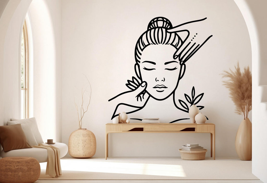 Face Massage Wall Decal | Modern Spa Salon Decor | Vinyl Sticker for Beauty Saloon | Professional Studio Art Design 747RS