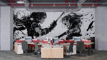 Load image into Gallery viewer, Anime Sword Duel Wall Mural – Black and White Manga Art for Modern Rooms Vn363
