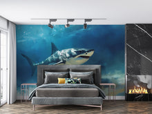 Load image into Gallery viewer, Shark Wall Mural for Bedroom – Ocean Underwater Theme – Great White Shark Art Wallpaper – Cool Boys Room Decor – Large Sea Life Mural Vn387
