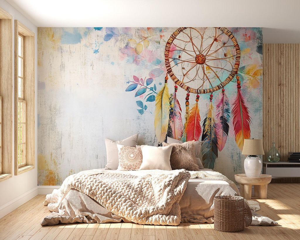 Dreamcatcher Wall Mural Boho Bedroom Decor Feather Art Large Wall Art Vn393