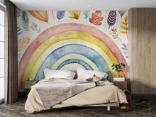 Load image into Gallery viewer, Watercolor Rainbow Wall Mural – Colorful Boho Kids Room Wallpaper, Gender Neutral Nursery Decor, Large Peel and Stick Wall Art Vn401