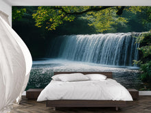 Load image into Gallery viewer, 3D Waterfall Wallpaper Mural With Lush Green Forest – Realistic Nature Wall Art For Bedroom, Living Room Or Cabin – Peaceful Stylish Decor