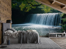 Load image into Gallery viewer, 3D Waterfall Wallpaper Mural With Lush Green Forest – Realistic Nature Wall Art For Bedroom, Living Room Or Cabin – Peaceful Stylish Decor