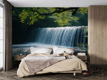 Load image into Gallery viewer, 3D Waterfall Wallpaper Mural With Lush Green Forest – Realistic Nature Wall Art For Bedroom, Living Room Or Cabin – Peaceful Stylish Decor